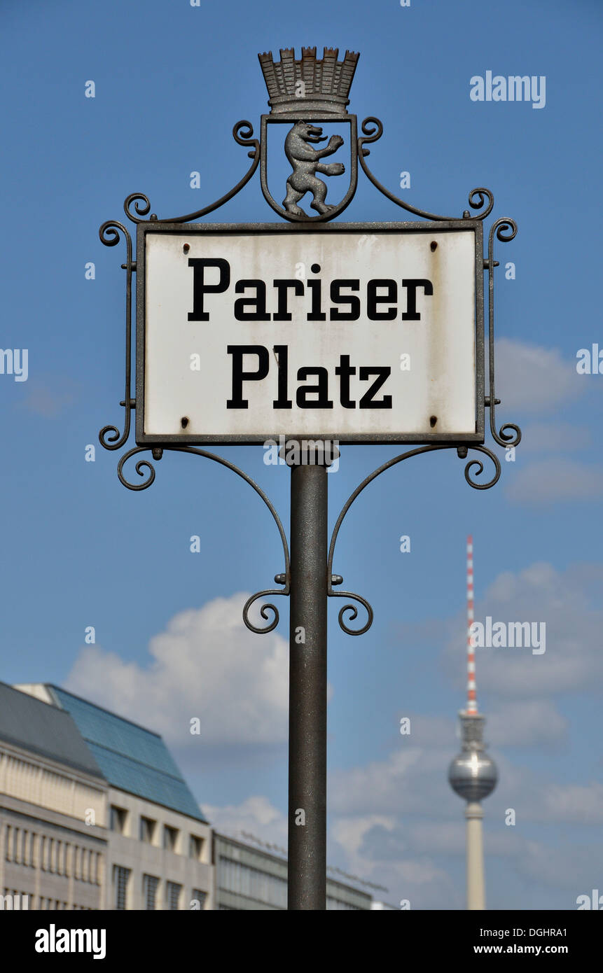 Plaque de rue 'Pariser Platz', carré, Berlin Banque D'Images