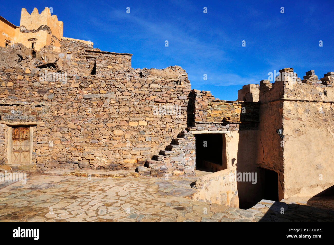 Des murs en pierre naturelle, maisons, Tizourgane, Marrakech-tensift-Draâ, Antiatlas, Maroc Banque D'Images