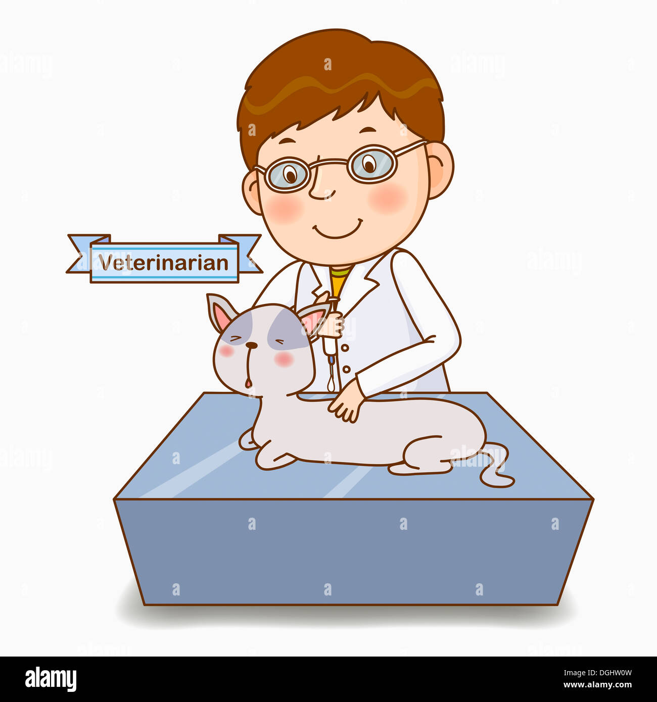 Une illustration d'un vétérinaire avec un chat Banque D'Images