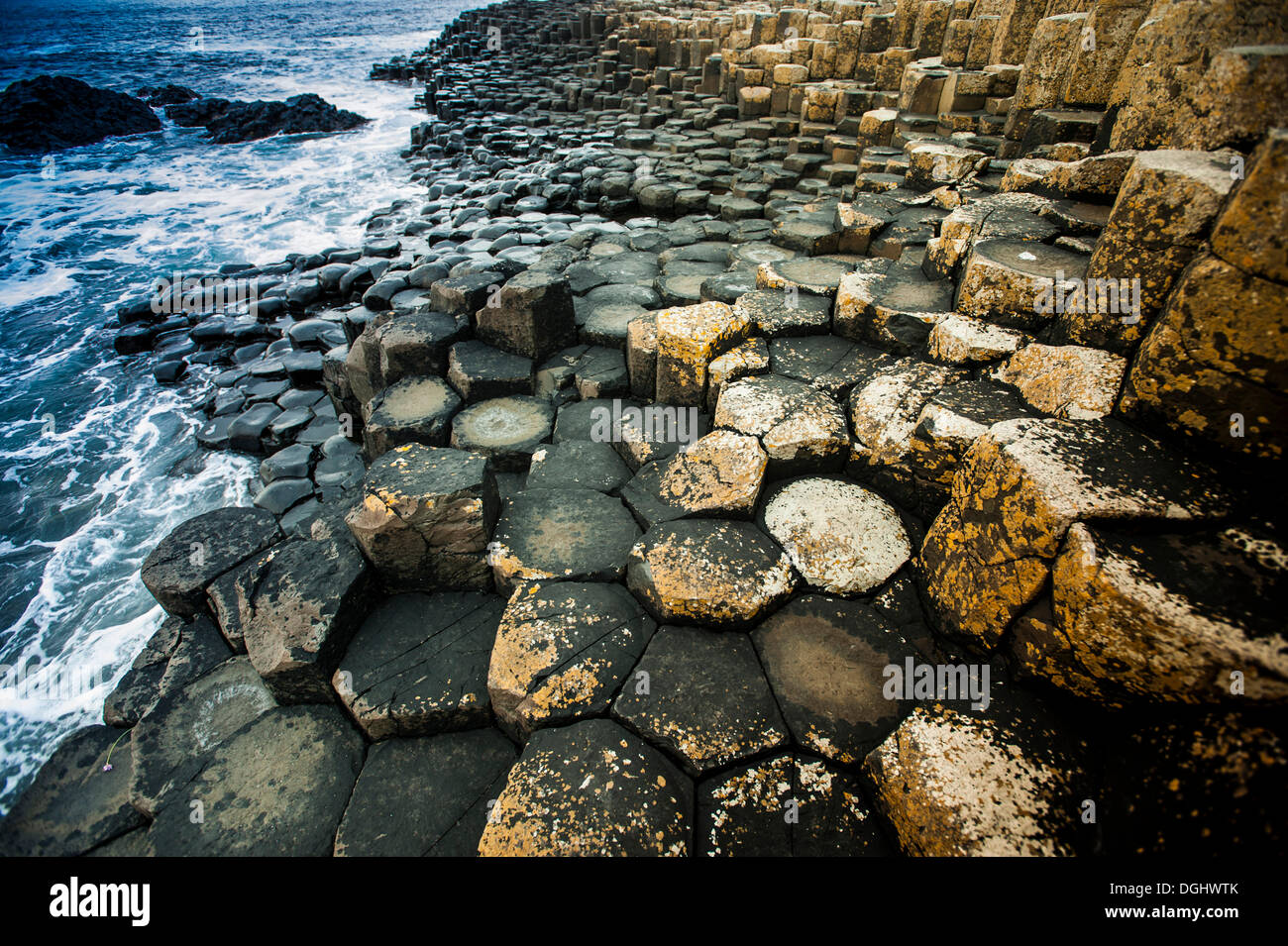 Les roches de basalte, Giant Causeway, Coleraine, en Irlande du Nord, Royaume-Uni, Europe Banque D'Images