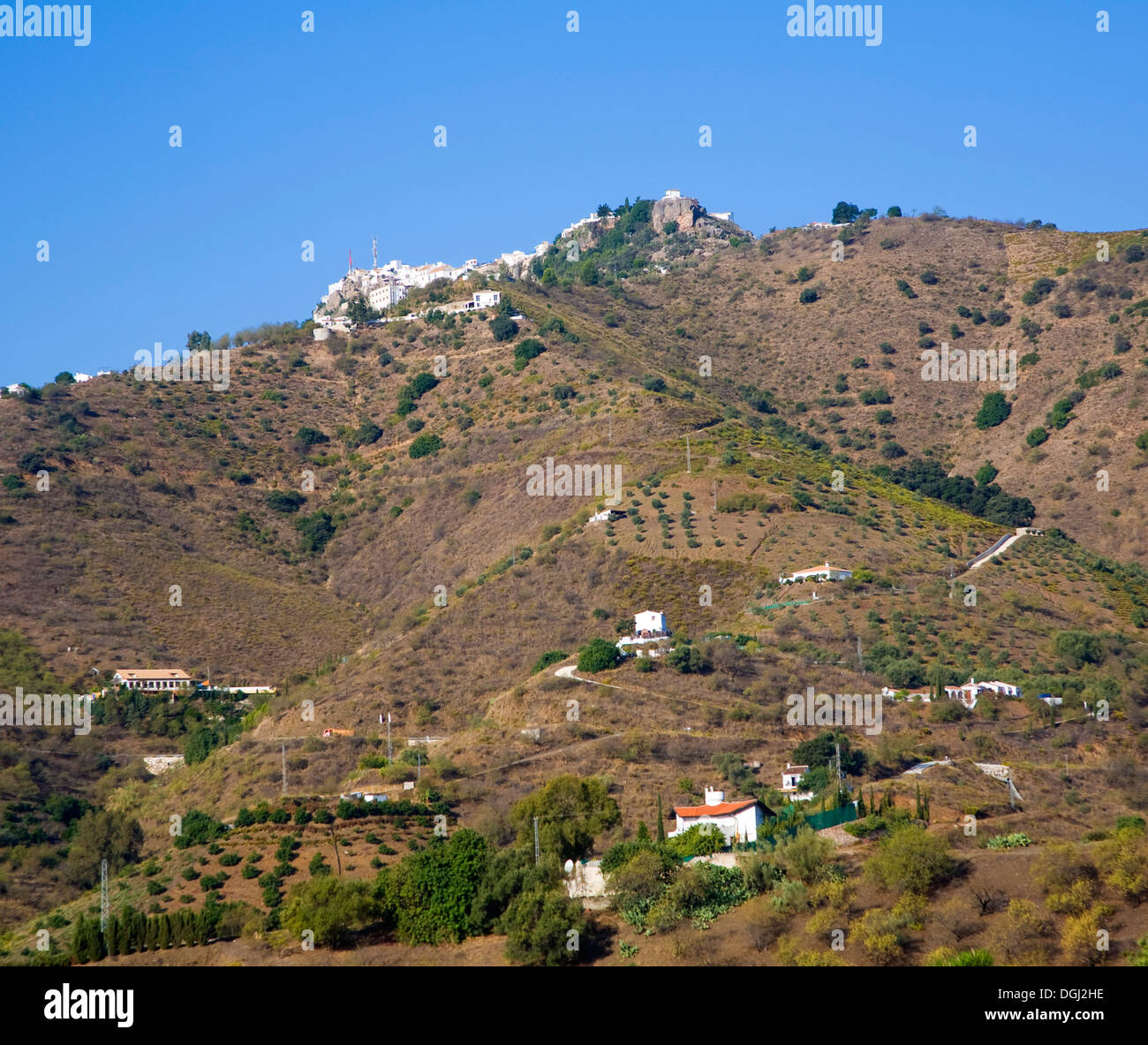 Vue de la montagne village Maure de Comares, la province de Malaga, Espagne Banque D'Images
