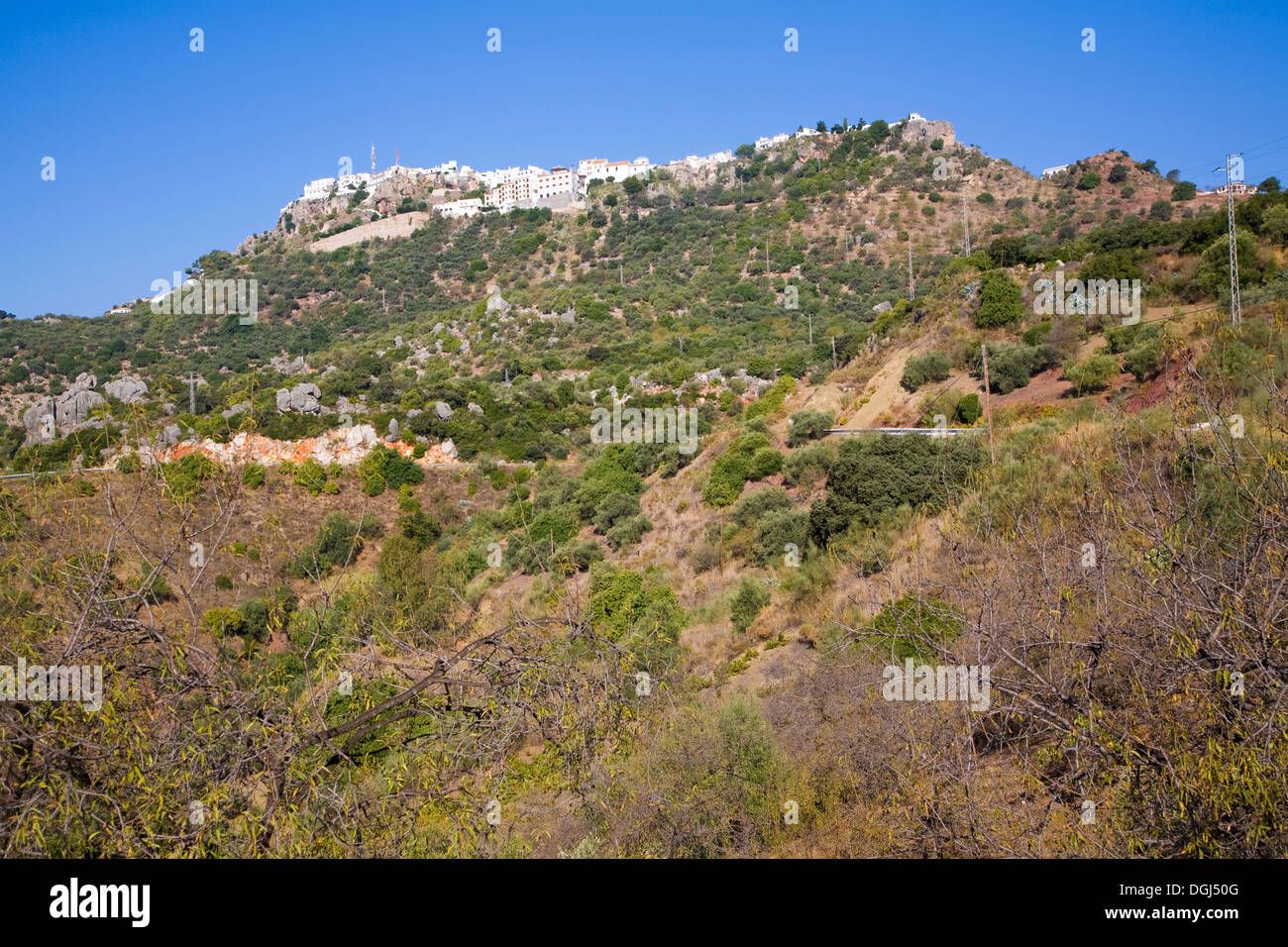 Vue de la montagne village Maure de Comares, la province de Malaga, Espagne Banque D'Images