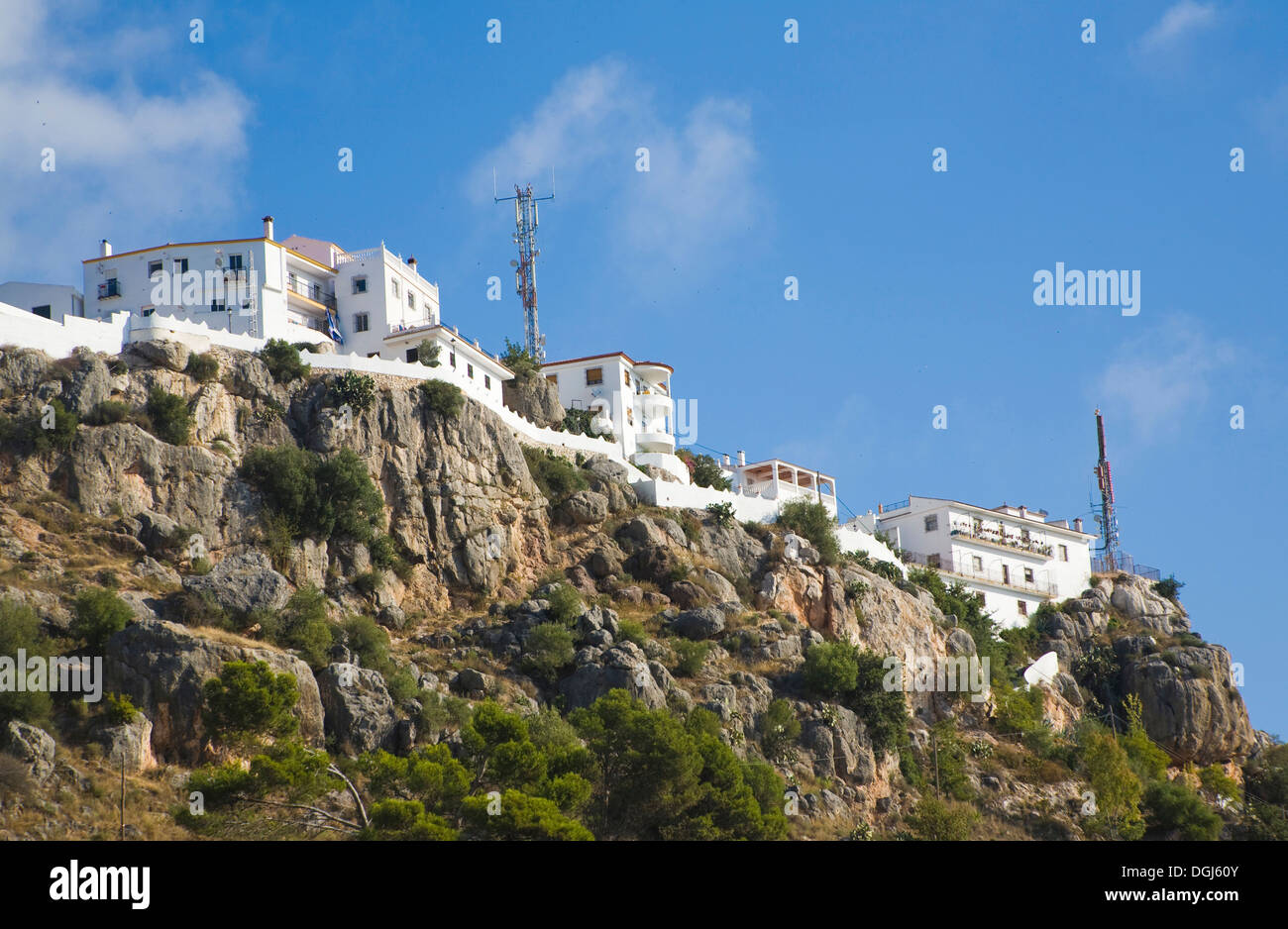 Vue sur le sommet de montagne village Maure de Comares, la province de Malaga, Espagne Banque D'Images