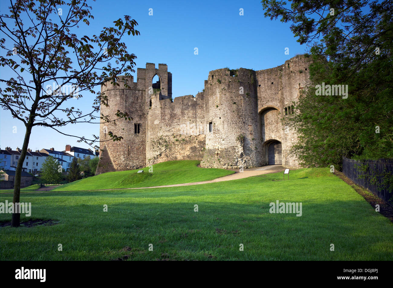 Une vue vers le château de Chepstow. Banque D'Images