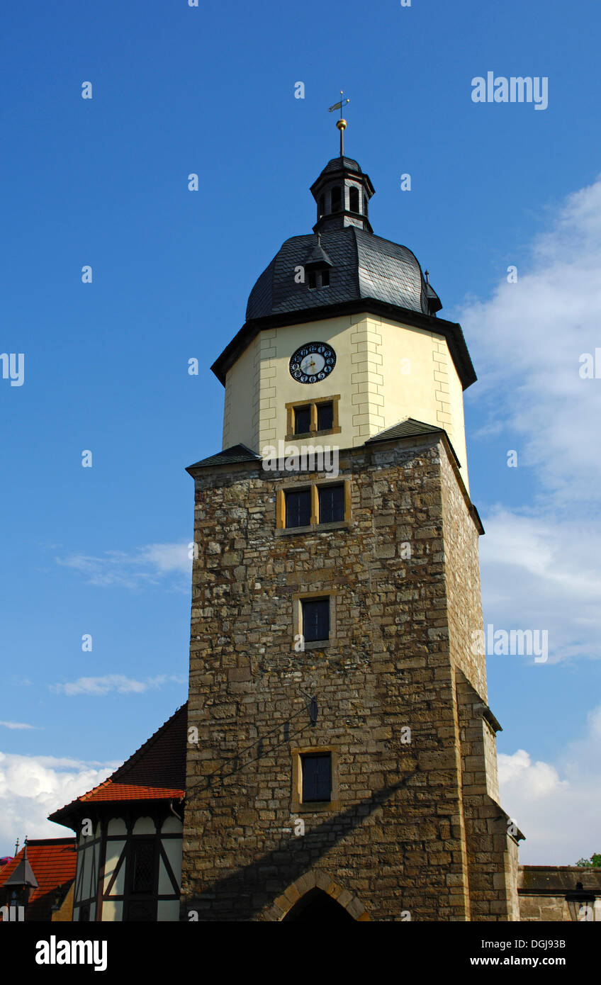Ried Tour de la porte de la ville médiévale à Riedplatz square, Arnstadt, en Thuringe Banque D'Images