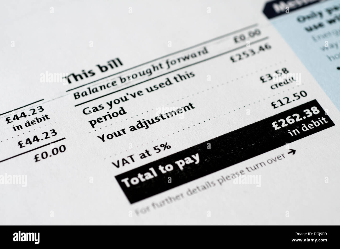 Facture de gaz, UK Banque D'Images