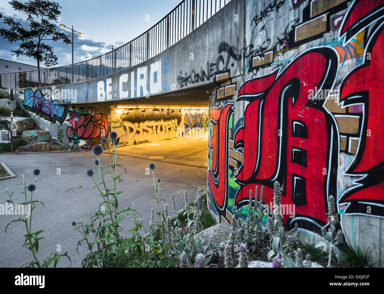 Passage souterrain avec graffiti, Suedring street, Innsbruck, Tyrol, Autriche, Europe, PublicGround Banque D'Images