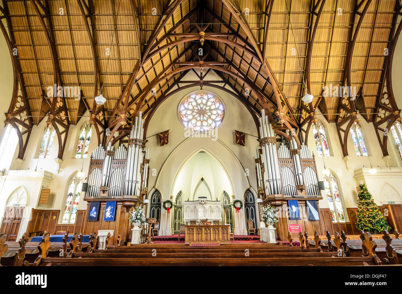 Vue de l'intérieur, Première Église d'Otago, une église presbytérienne, la cathédrale de style victorien, Dunedin, île du Sud, Nouvelle-Zélande Banque D'Images