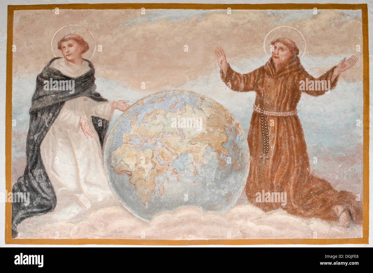 St. Dominique et François d'assise debout près d'un globe, st., radegundis, katzelsdorf bucklige welt, région Basse Autriche Banque D'Images