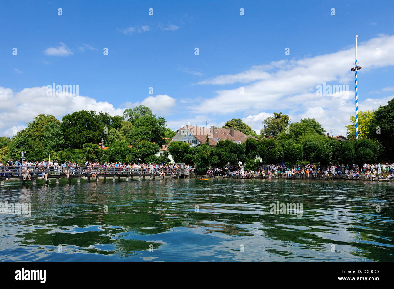 Ammerland, jetée de l'hôtel Hotel am See, ville de Muensing, Le Lac de Starnberg, Fuenfseenland région, Haute-Bavière, Bavière Banque D'Images