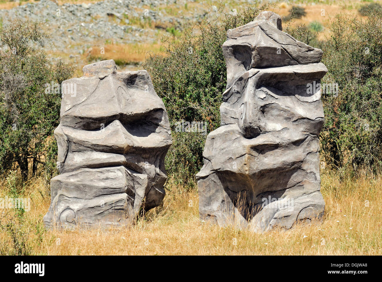 Sculptures en béton, Matukituki Valley près de Wanaka, île du Sud, Nouvelle-Zélande Banque D'Images