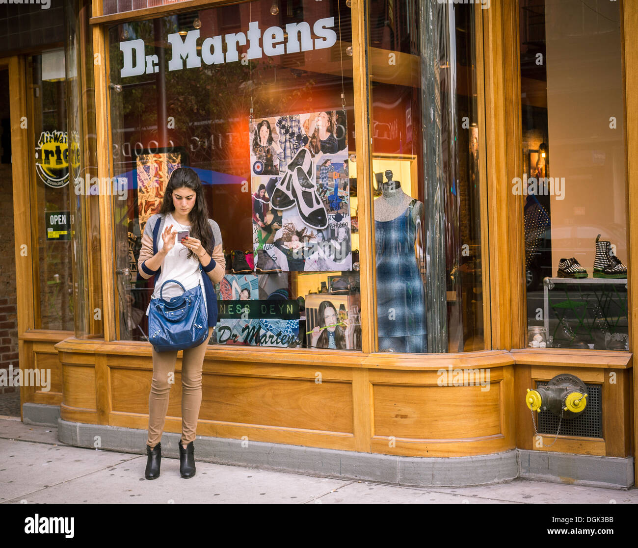 Colorful school bag for sale at the Doc Martens franchise store on Broadway  in lower Manhattan, New York City Stock Photo - Alamy