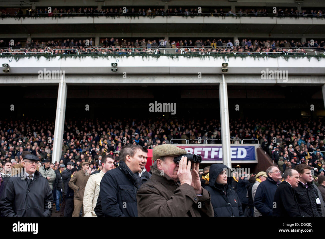 La foule à la Cheltenham Gold Cup fête le jour. Banque D'Images