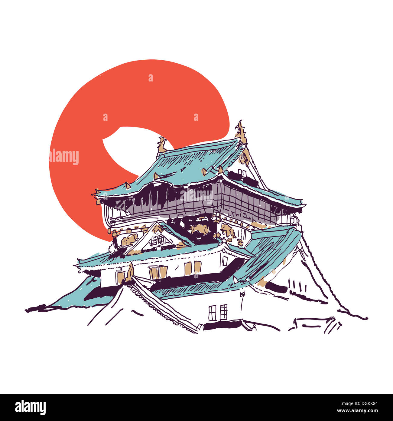 Croquis de dessin vectoriel maison traditionnelle japonaise Banque D'Images