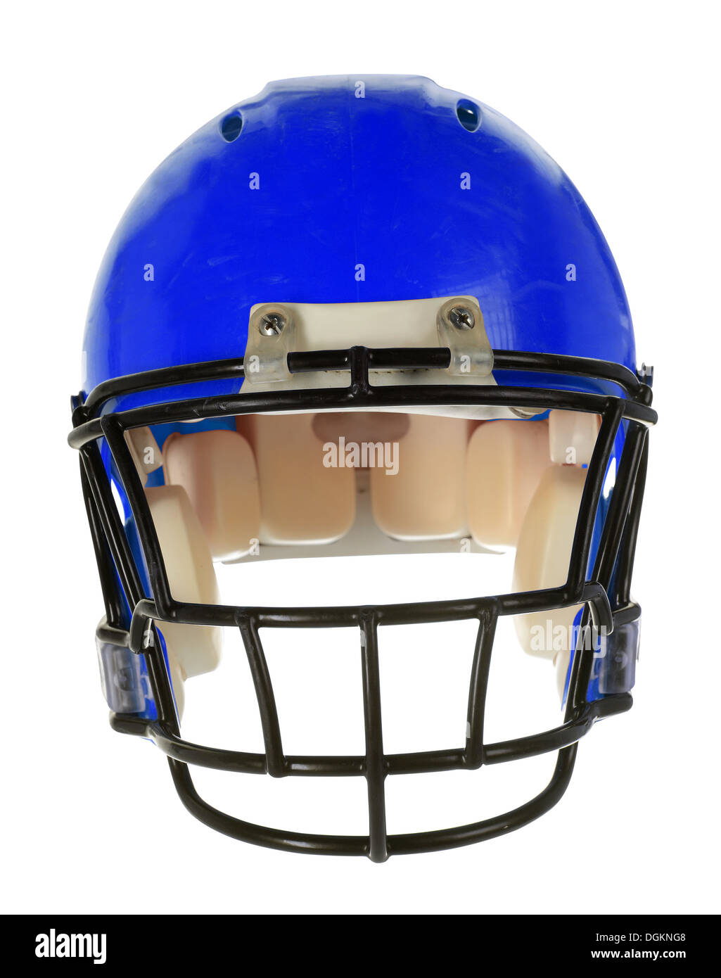 Casque de football bleu en vue de face isolated over white background - With Clipping Path Banque D'Images