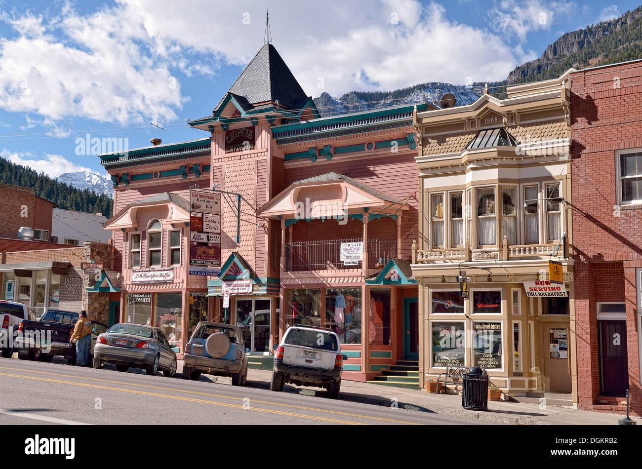 Bâtiments historiques de la ville minière d'or et d'argent de Ouray, Colorado, USA Banque D'Images