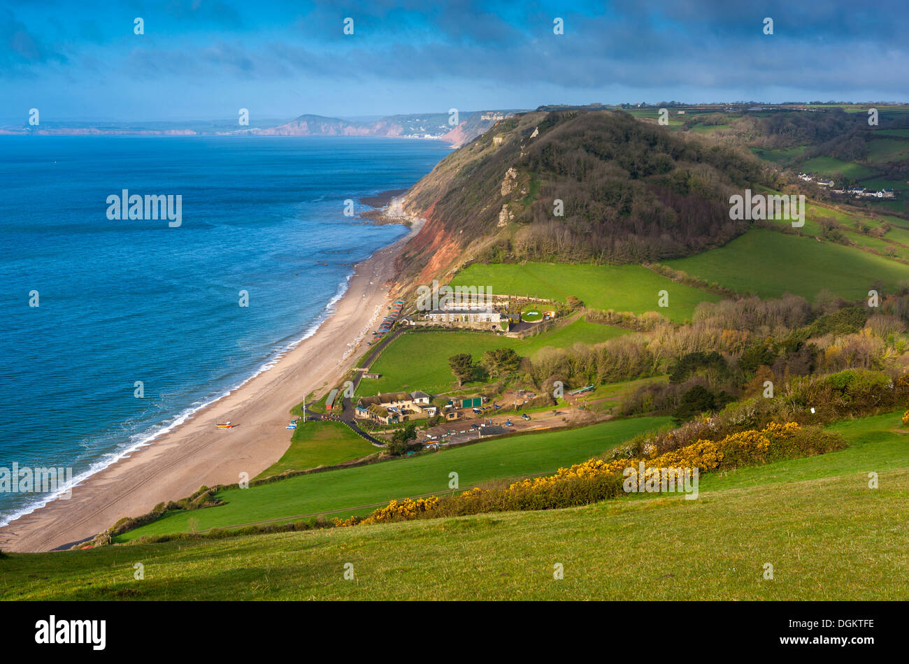 Avis de Branscombe Bouche et plage dans le sud du Devon d'East Cliff. Banque D'Images