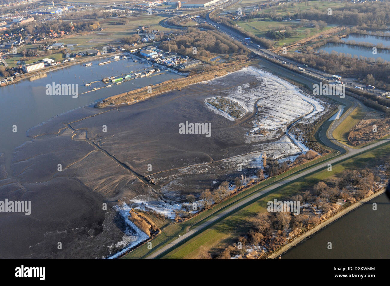 Vue aérienne, Holzhafen Nature Reserve, Hambourg, Hambourg, Allemagne Banque D'Images