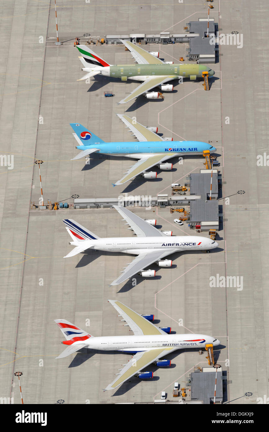 Les avions Airbus A380 de British Airways, Airfrance, Korean Air et unis préparée pour la livraison à l'usine d'aviation Banque D'Images