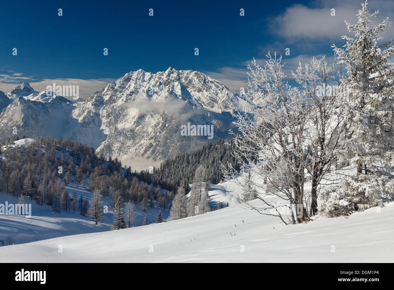 La montagne watzmann et hundstod mountain, extrême gauche, le parc national de Berchtesgaden, Berchtesgadener Land, Bavière Banque D'Images
