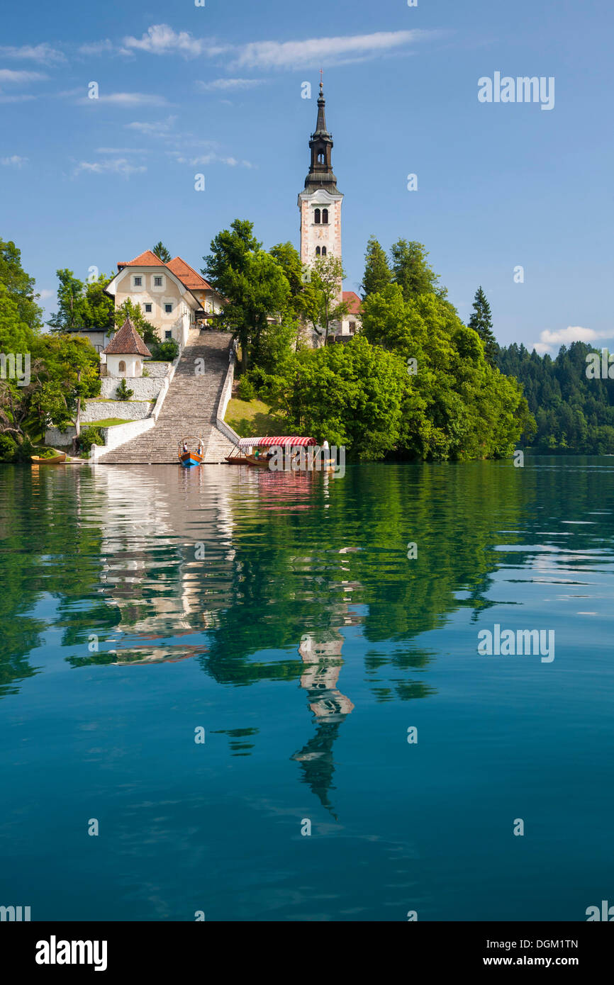 Île de pèlerinage de Blejski Otok, Lac Bled, Parc National de Triglav, Slovénie, Europe Banque D'Images