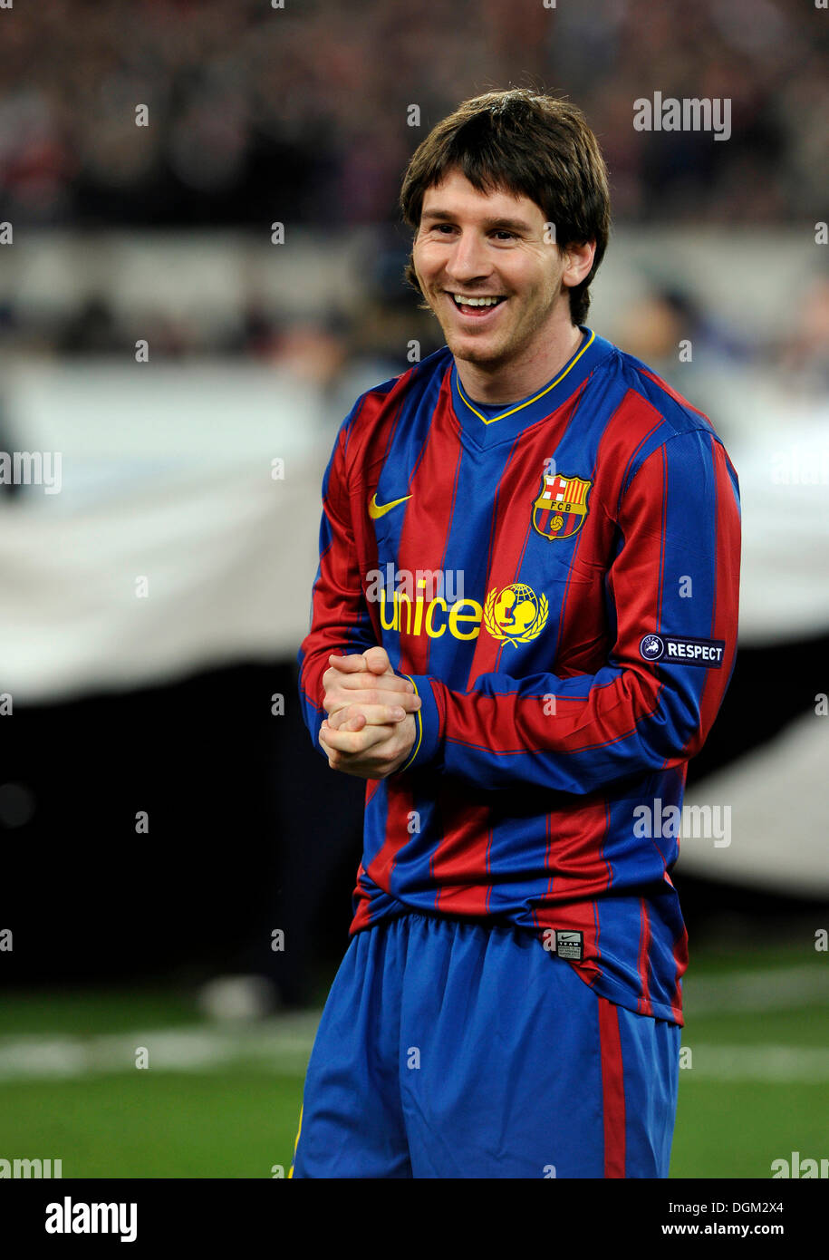 Lionel Messi, le FC Barcelone, rire Banque D'Images