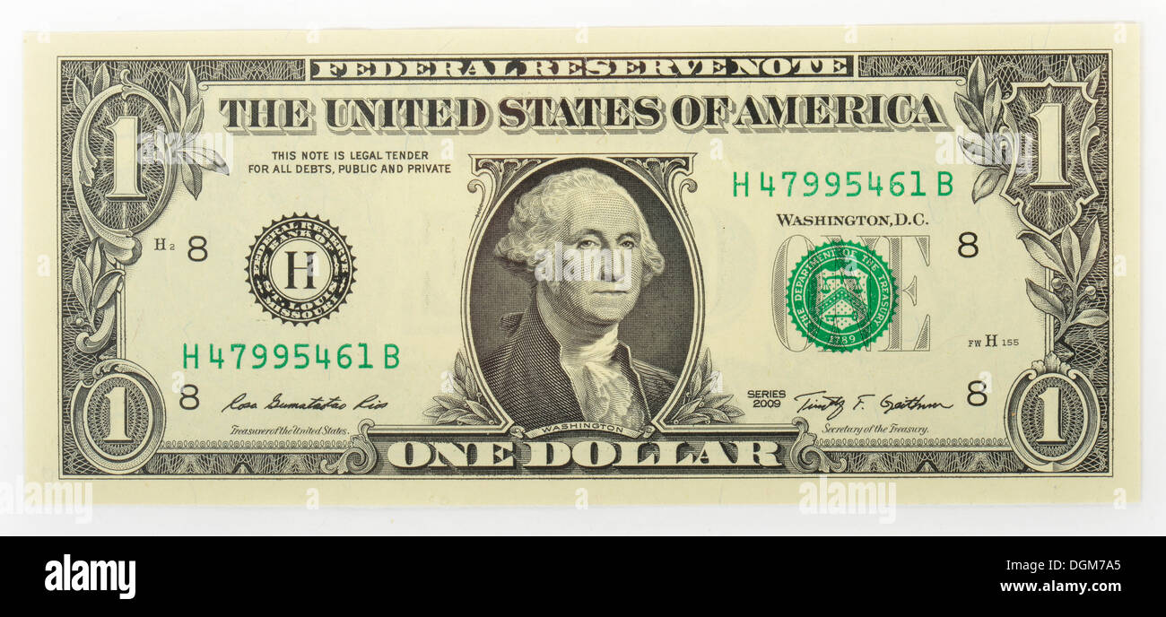 L'un-U.S. Dollar bill, avant Banque D'Images