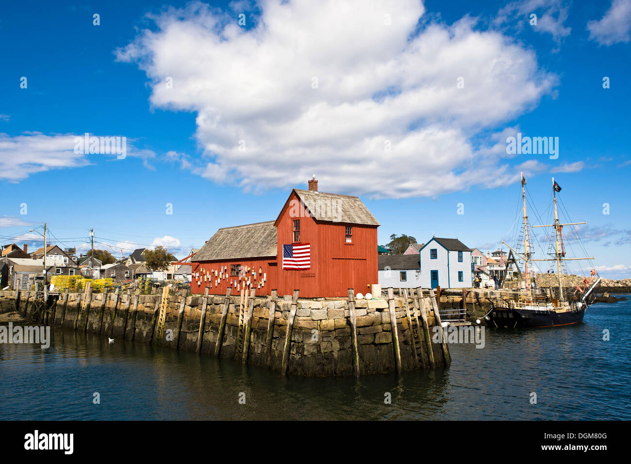 Hangar de stockage rouge, Rockport, un petit village de pêcheurs dans le Massachusetts, New England, usa Banque D'Images