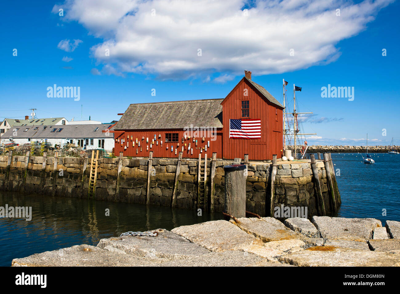 Hangar de stockage rouge, Rockport, un petit village de pêcheurs dans le Massachusetts, New England, usa Banque D'Images