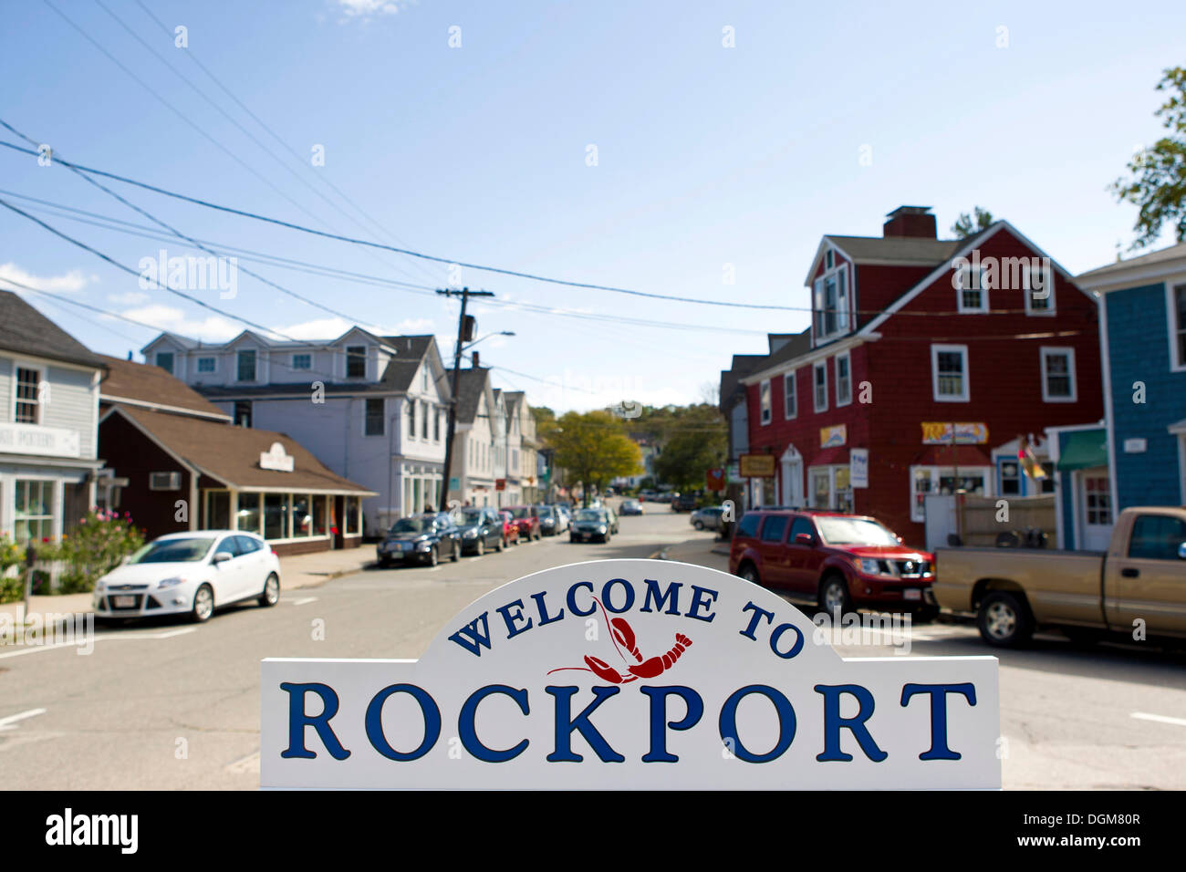 Panneau de bienvenue du petit village de pêcheurs de Rockport, Massachusetts, New England, usa Banque D'Images