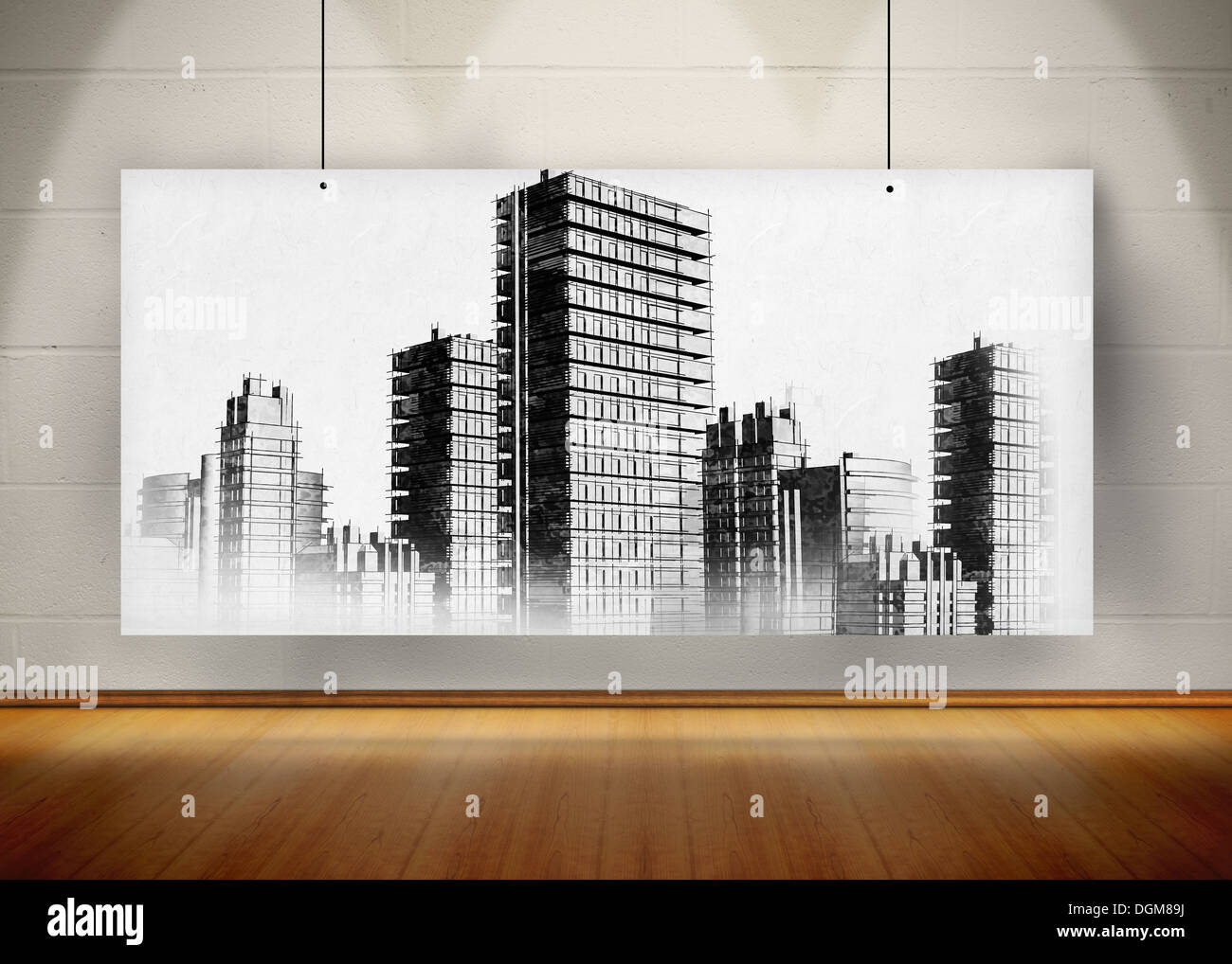 Photo de ville en noir et blanc peintes sur écran Banque D'Images