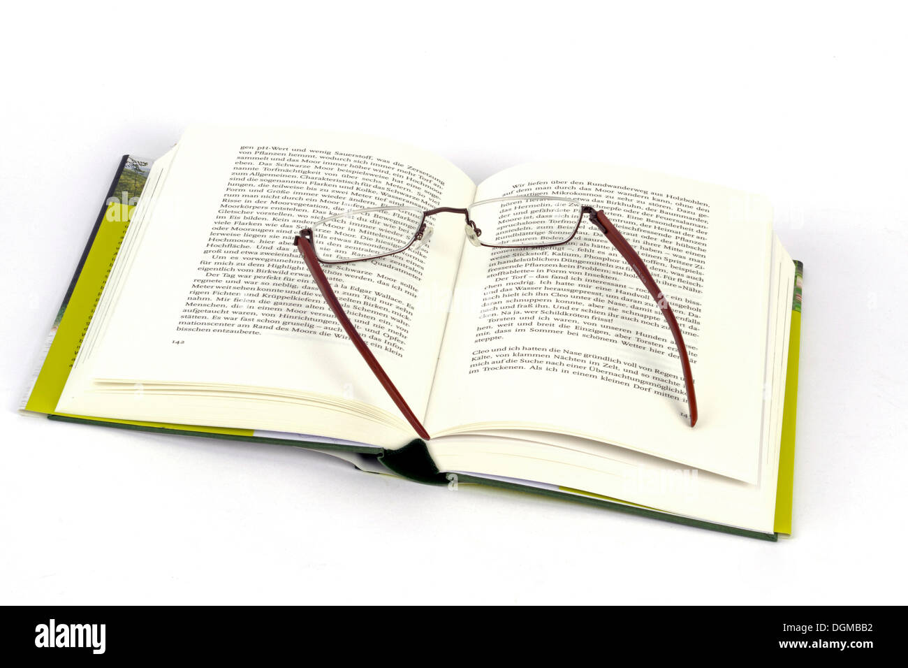 Lunettes de lecture étendu sur un livre Banque D'Images