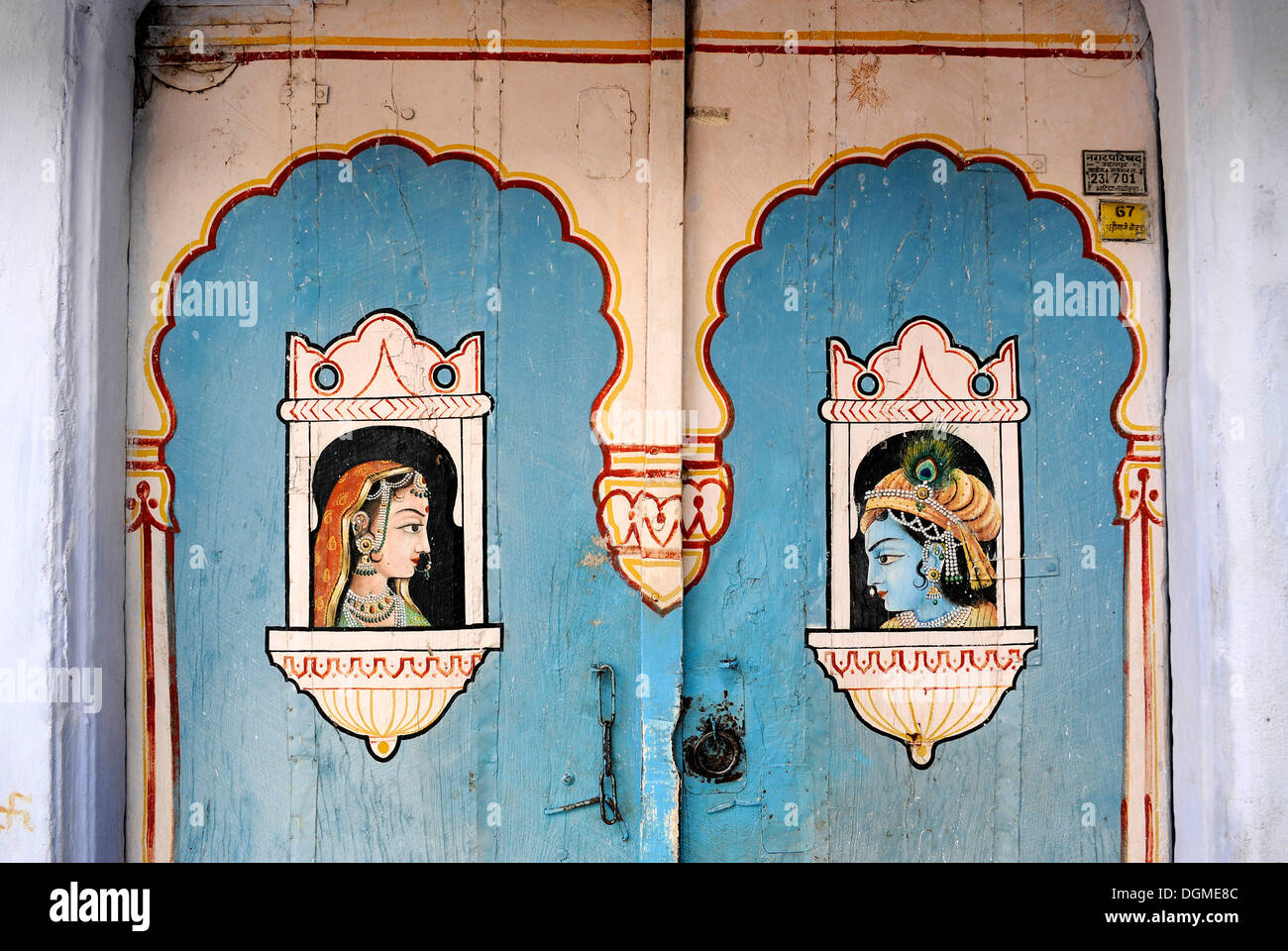 Peinture sur une porte à Udaipur, Rajasthan, Inde du Nord, Inde, Asie du Sud, Asie Banque D'Images