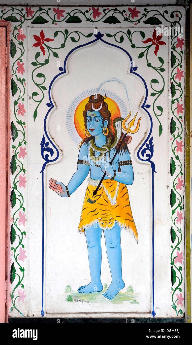 Peinture murale du dieu hindou Shiva, Udaipur, Rajasthan, Inde du Nord, Inde, Asie du Sud, Asie Banque D'Images