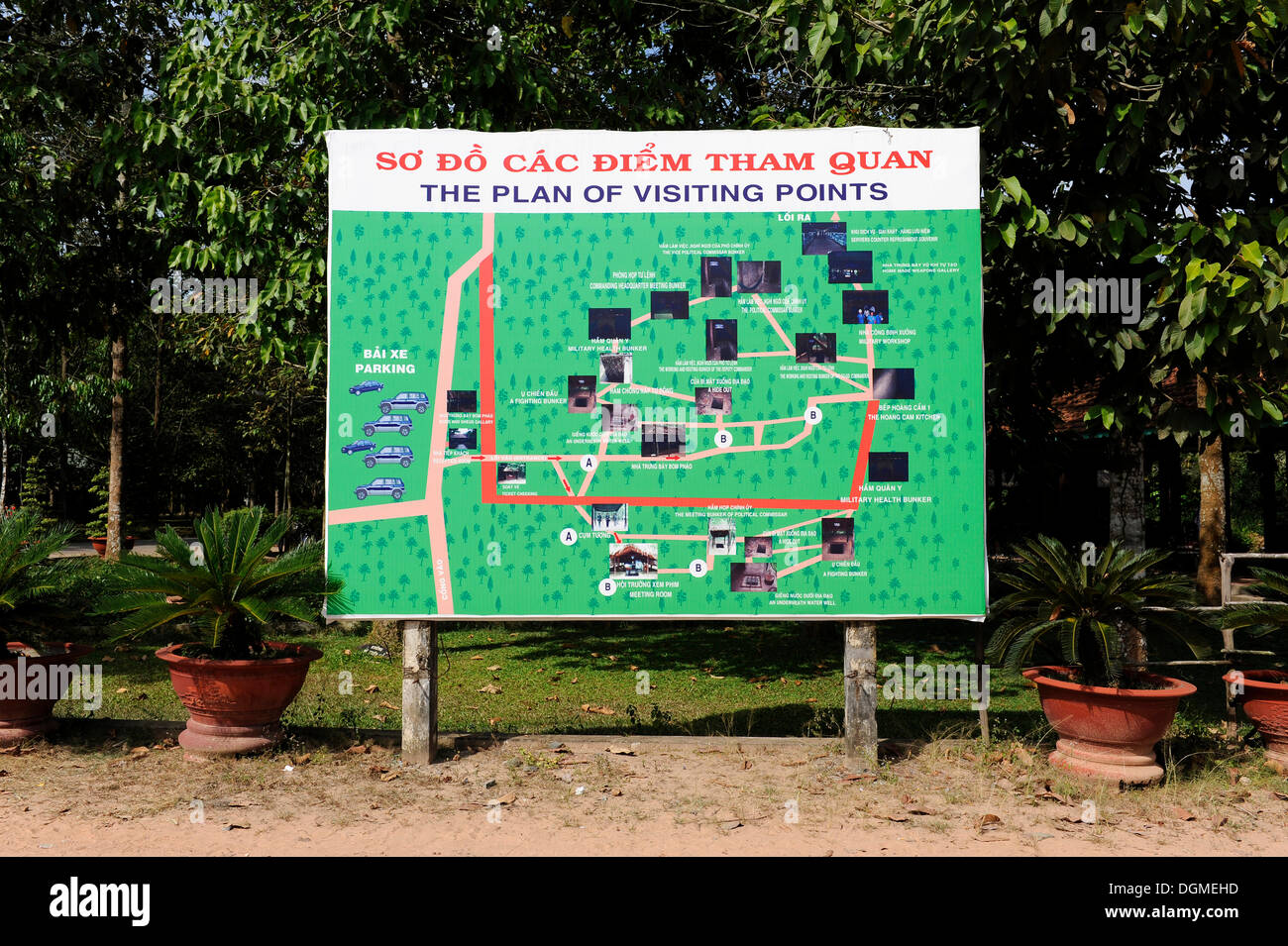 Plan du site des points d'intérêt à l'open-air war museum à Cu Chi, Vietnam du Sud, au Vietnam, en Asie du Sud-Est, l'Asie Banque D'Images