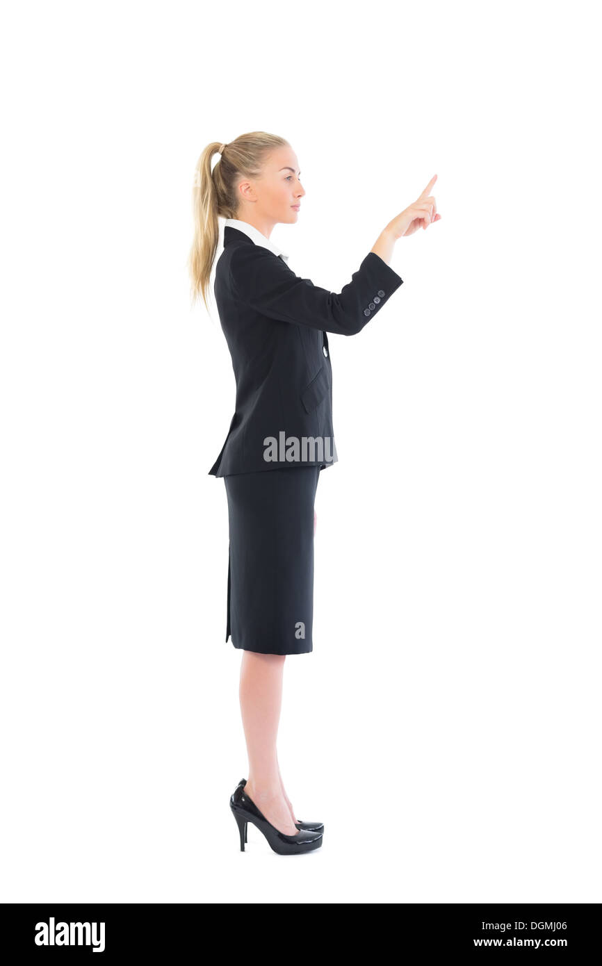 Voir le profil de jeunes business woman pointing Banque D'Images