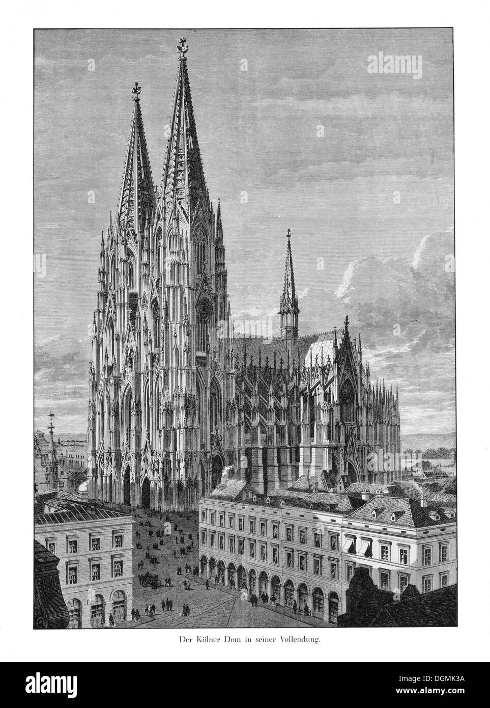 Gravure historique, la cathédrale de Cologne autour de 1880, l'historicisme, gothique, site du patrimoine culturel mondial de l'UNESCO Banque D'Images