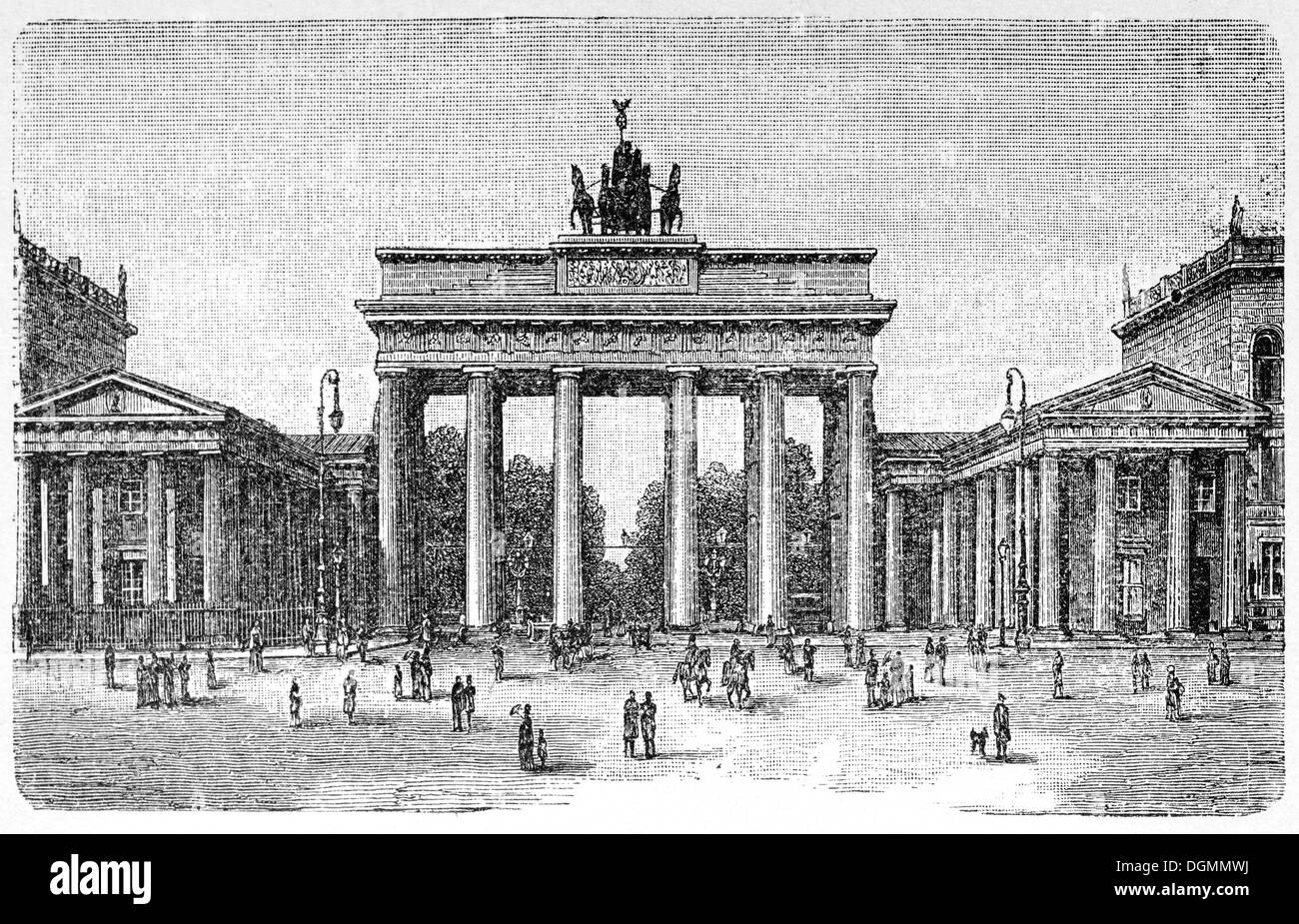 Porte de Brandebourg, Berlin, Allemagne, l'illustration du livre historique du 19ème siècle, gravure sur acier Banque D'Images