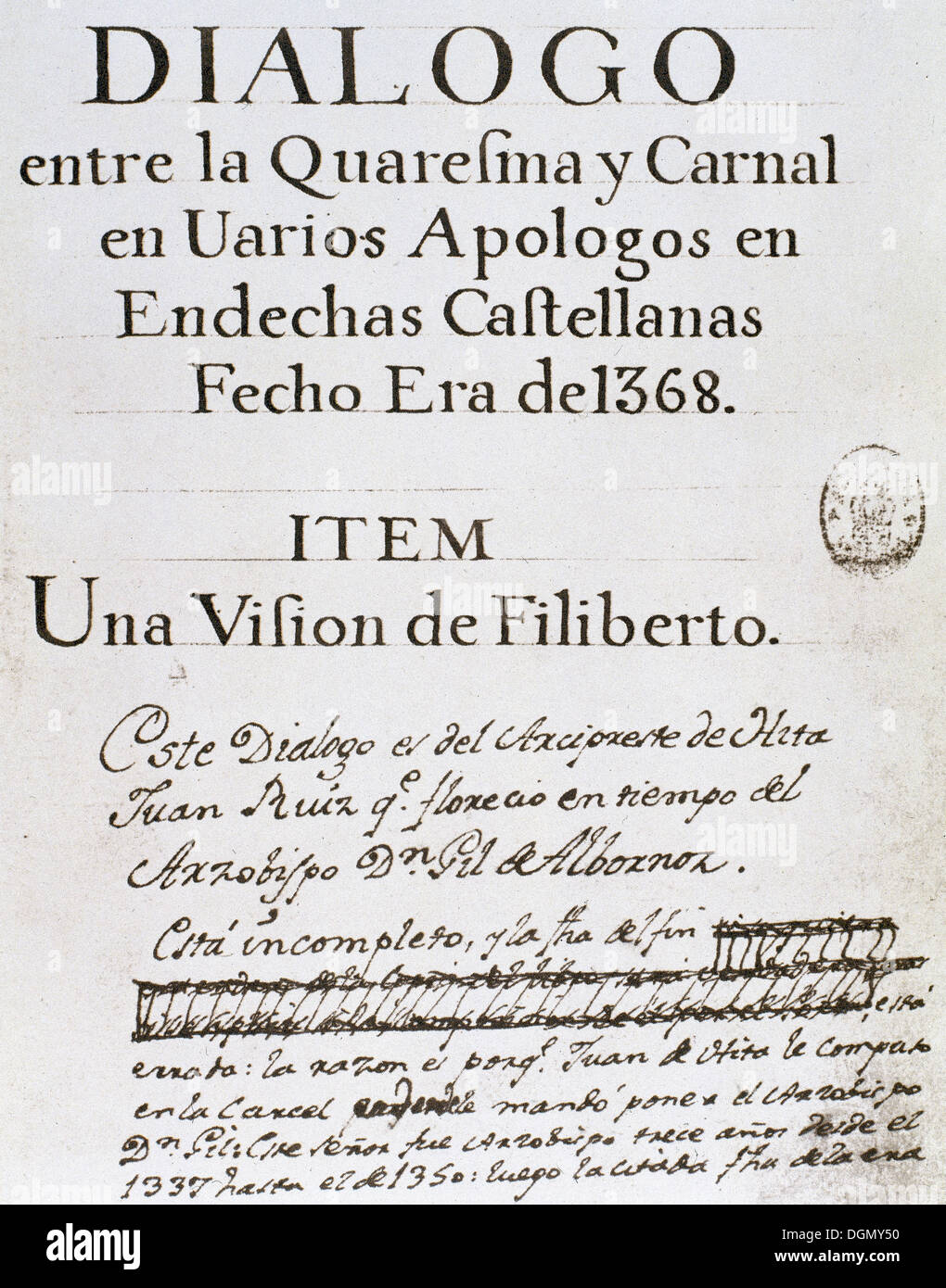 Le Livre de Bon Amour (El Libro de Buen Amor). Par Juan Ruiz, l'Archiprêtre de Hita (ca.1283-ca. 1350) Banque D'Images