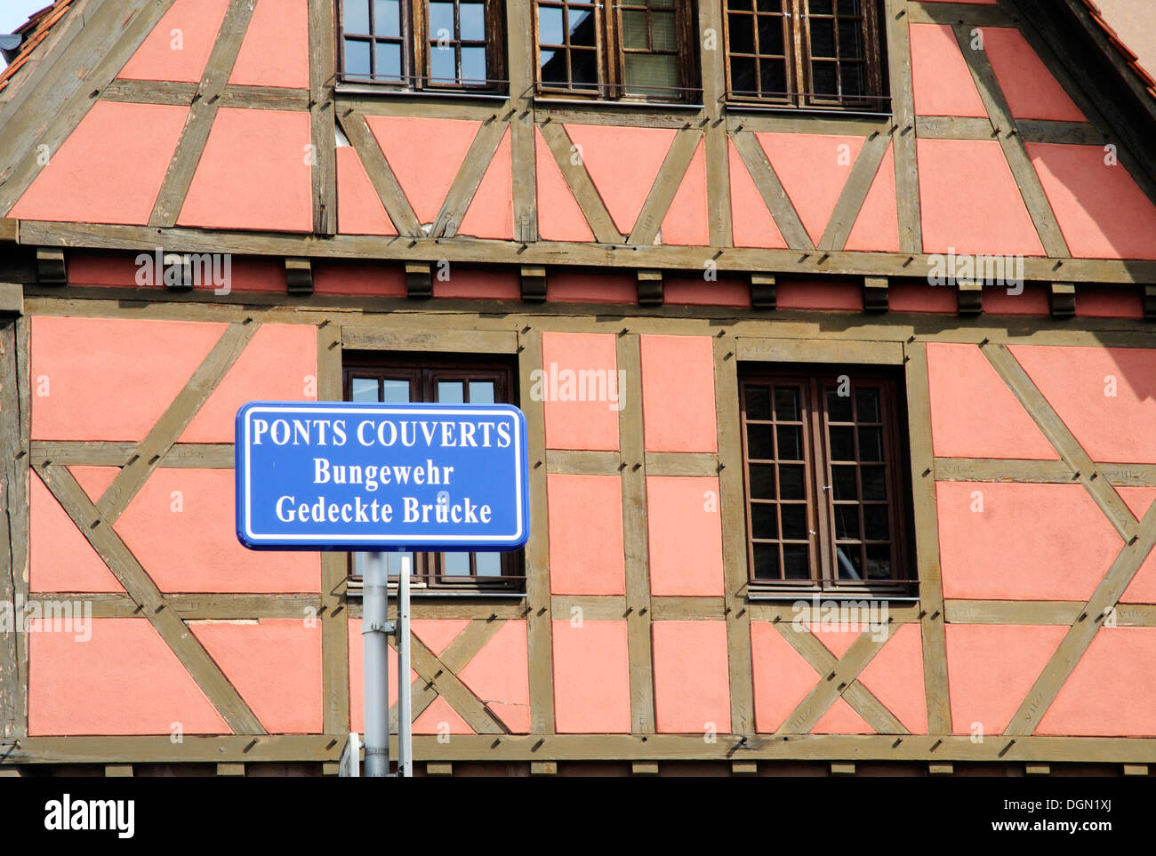 Un signe pour les Ponts Couverts à Strasbourg, France Banque D'Images