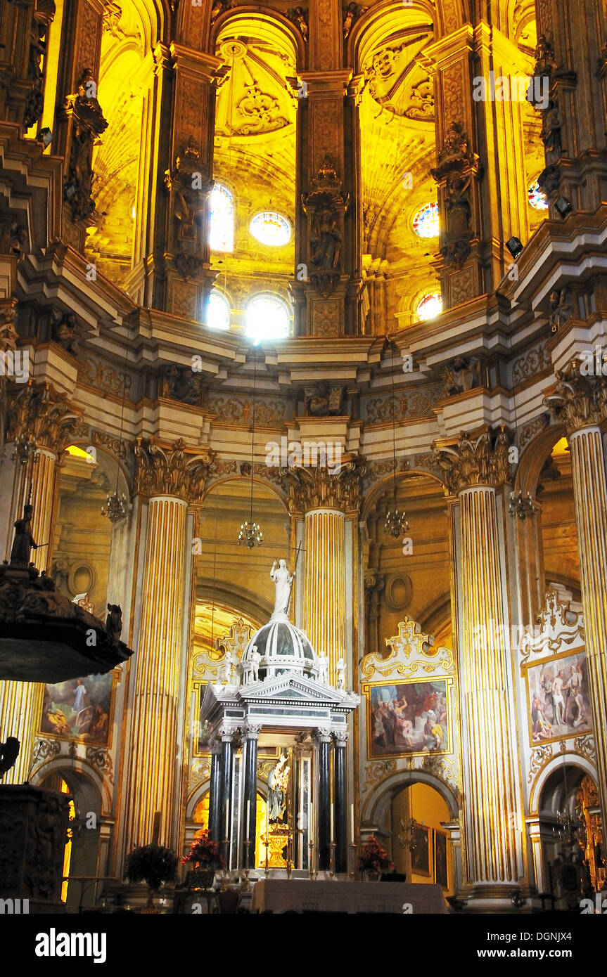 Voir à l'intérieur de la cathédrale (Catedral La Manquita), Malaga, Costa del Sol, la province de Malaga, Andalousie, Espagne, Europe de l'Ouest. Banque D'Images