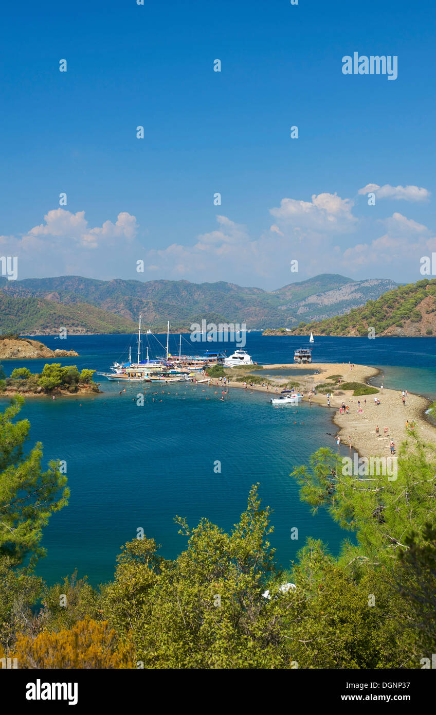 La plage de Calis, l'Île Adlar, 12 tour d'île en île, Fethiye, Turquie, Côte égéenne turque Banque D'Images