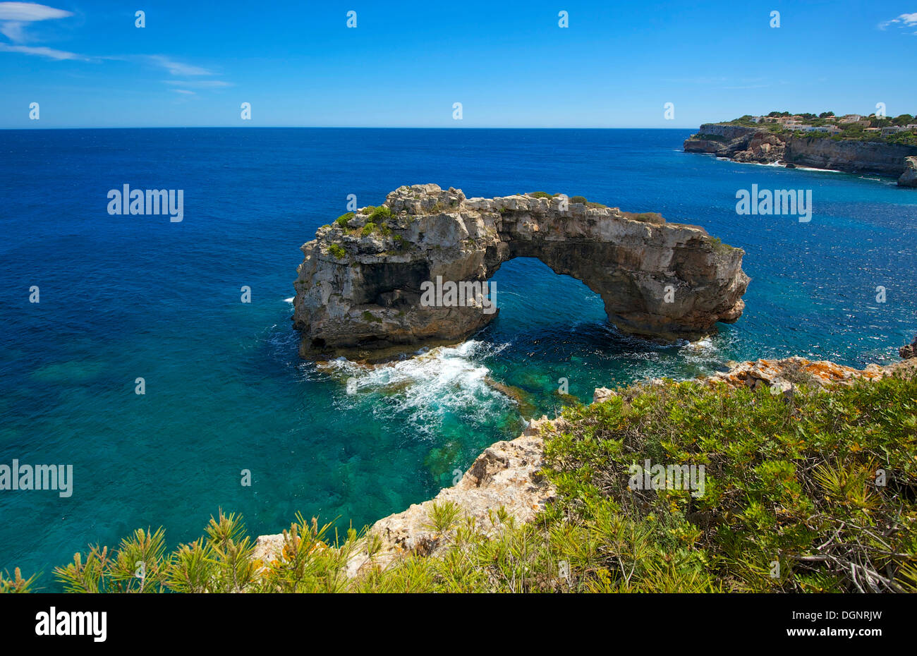 Es Pontàs arche naturelle, Cala Llombards, Santanyi, Majorque, Îles Baléares, Espagne Banque D'Images
