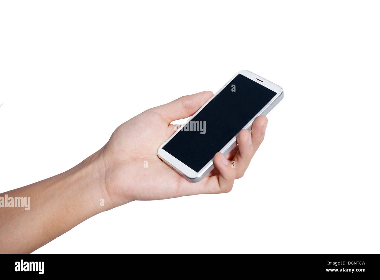 Man hand holding smart phone comme téléphones mobiles , isolé sur fond blanc Banque D'Images