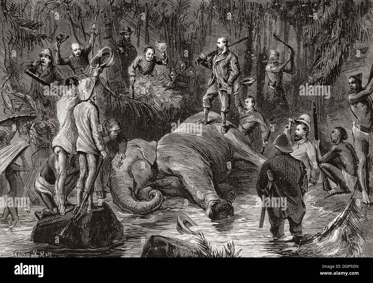 Albert Edward, prince de Galles, futur roi Édouard VII , 1841 - 1910. Au cours d'une chasse aux éléphants à Ceylan en 1875..... Banque D'Images