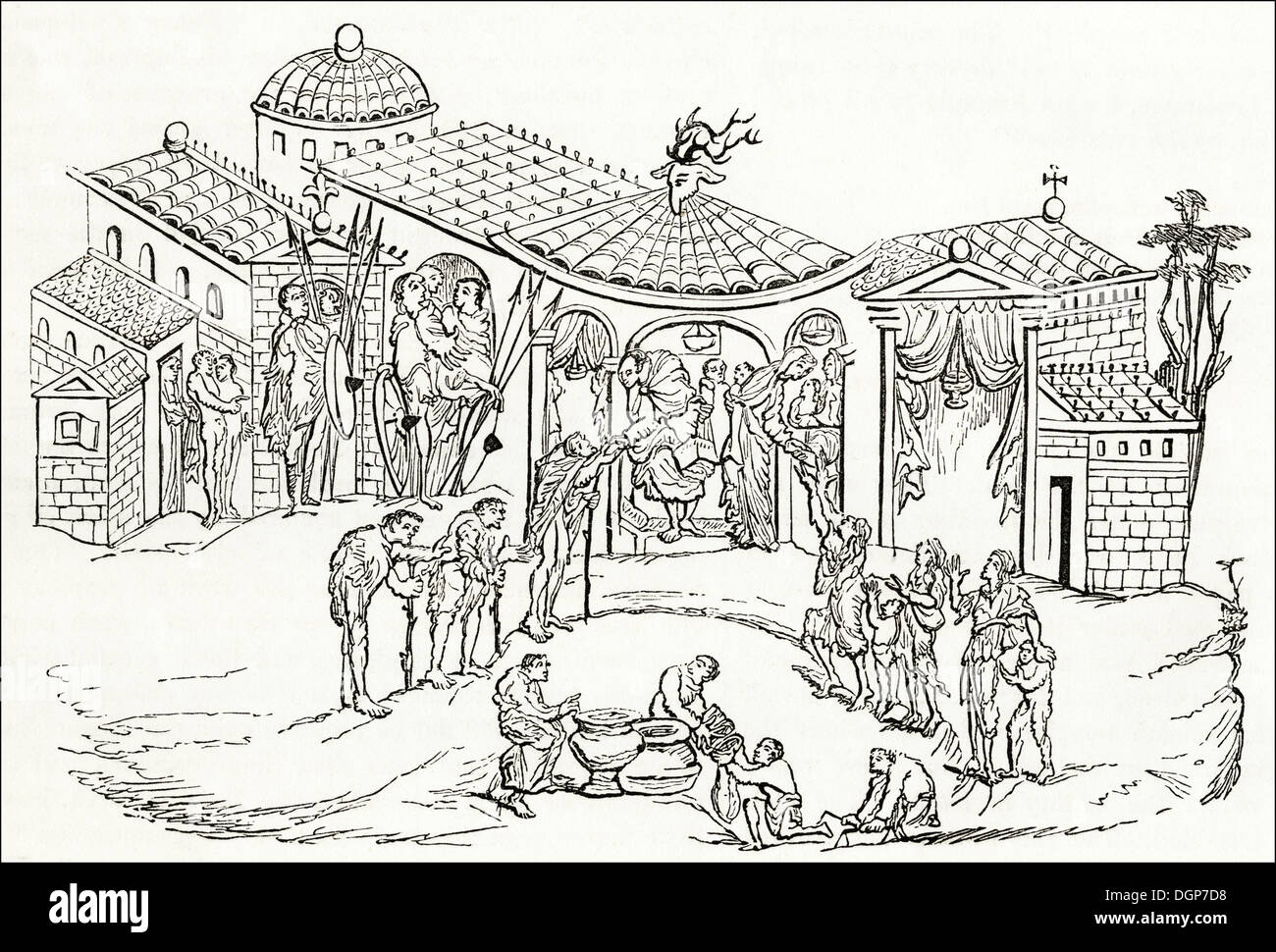 L'Angleterre anglo-saxonne. Résidence d'un aristocrate anglo-saxon. Circa 1845 gravure sur bois de l'époque victorienne. Banque D'Images