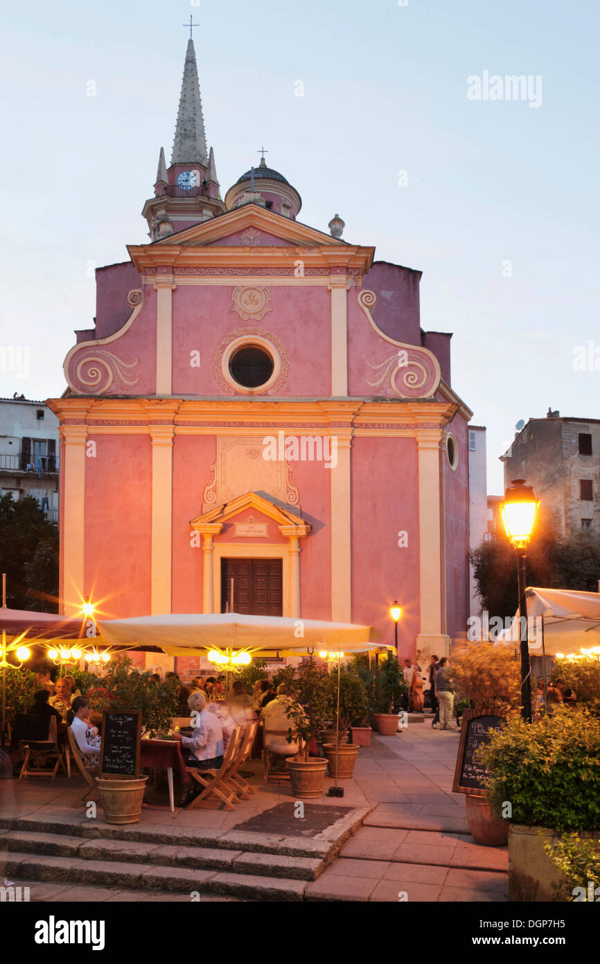 Restaurant de l'église de Sainte Marie Majeure, Calvi, Corse, France, Europe Banque D'Images