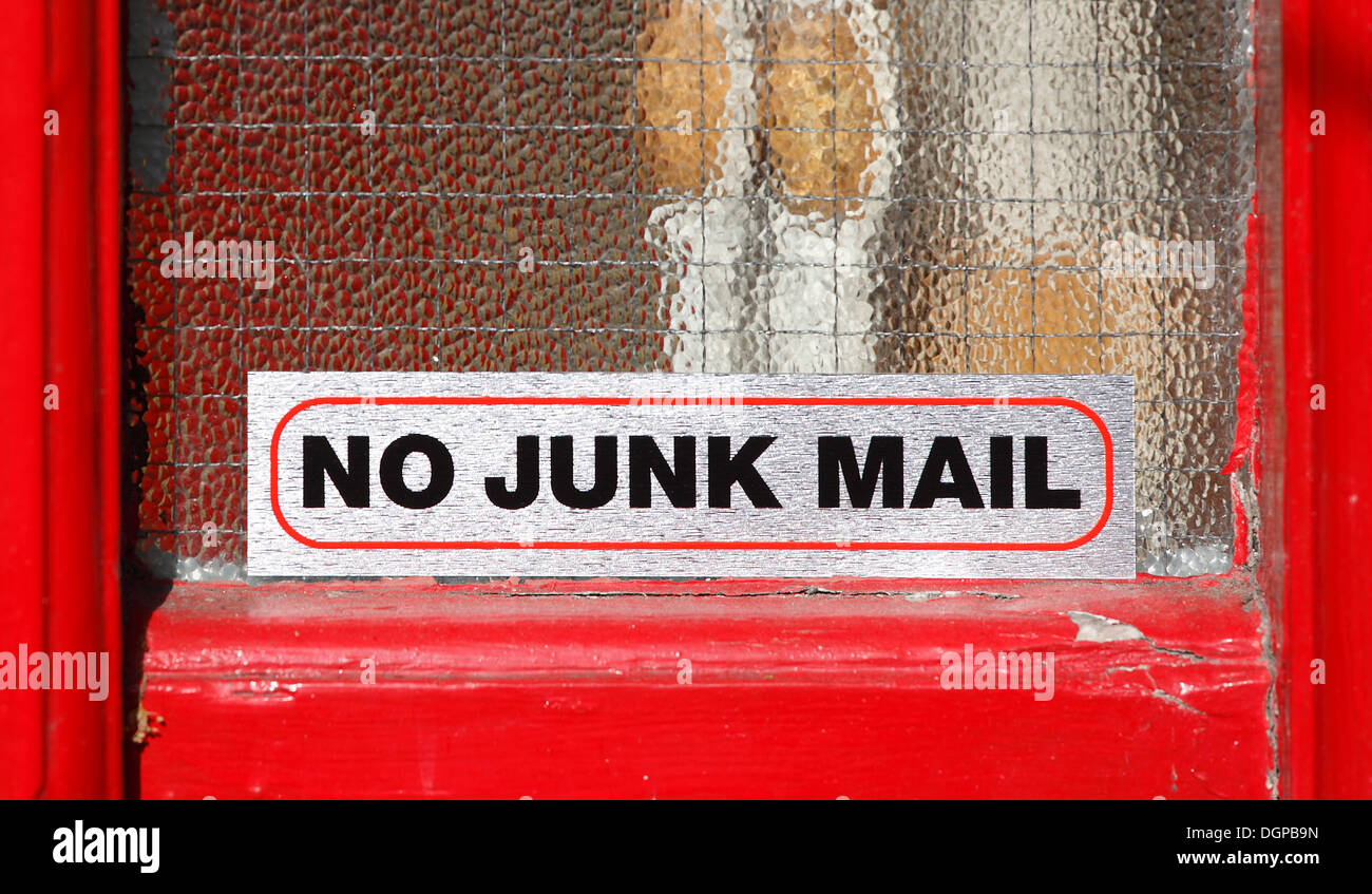 Un autocollant "No Junk Mail', Skerries, comté de Dublin, Leinster province, République d'Irlande, Europe Banque D'Images