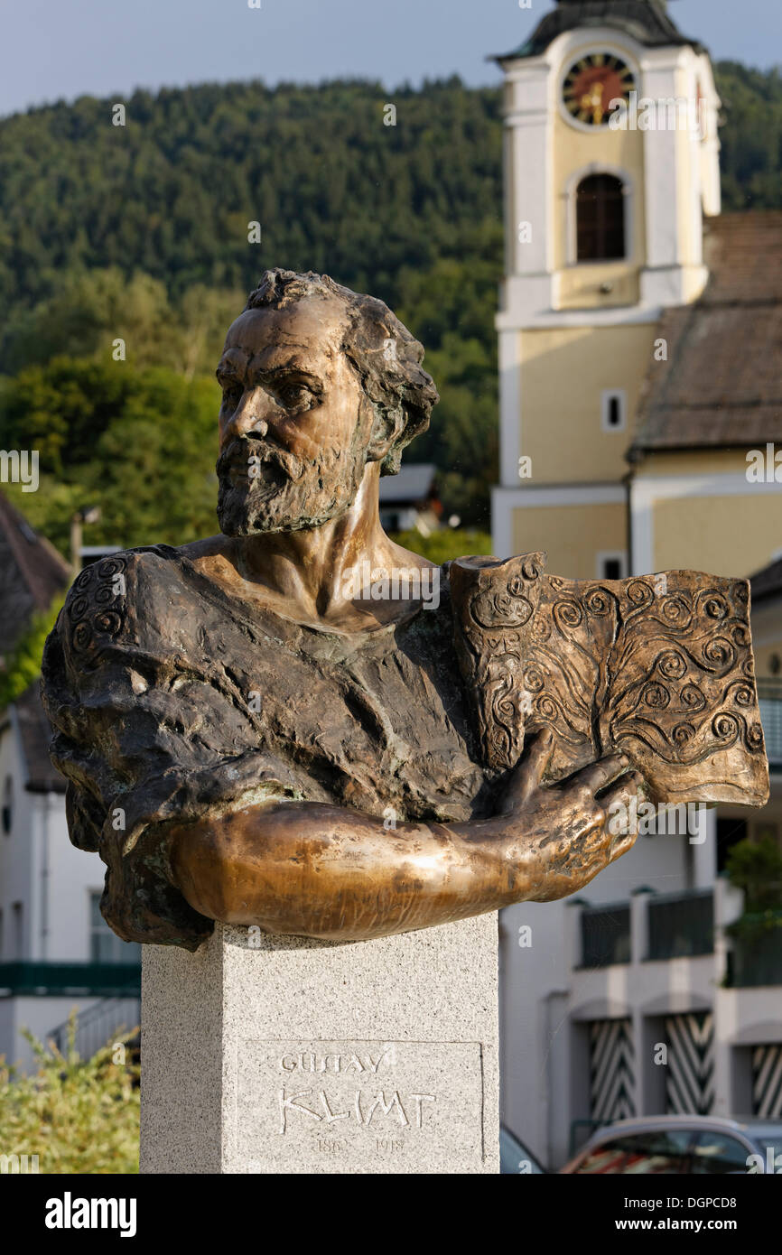 Buste de Gustav Klimt, Unterach, Salzkammergut resort area, Hausruckviertel région, Haute Autriche, Autriche, Europe Banque D'Images