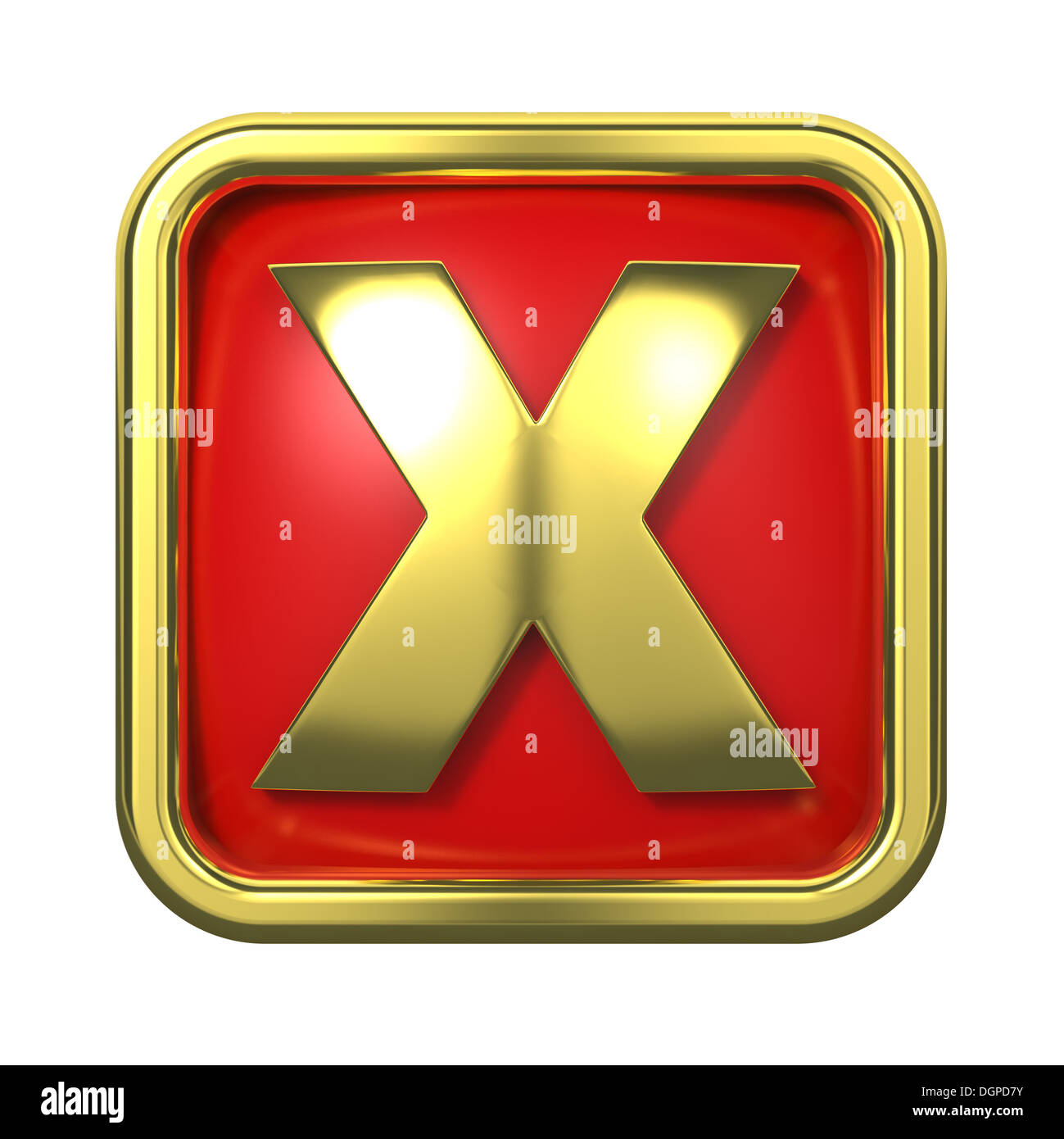 Lettre d'or sur fond rouge. Banque D'Images